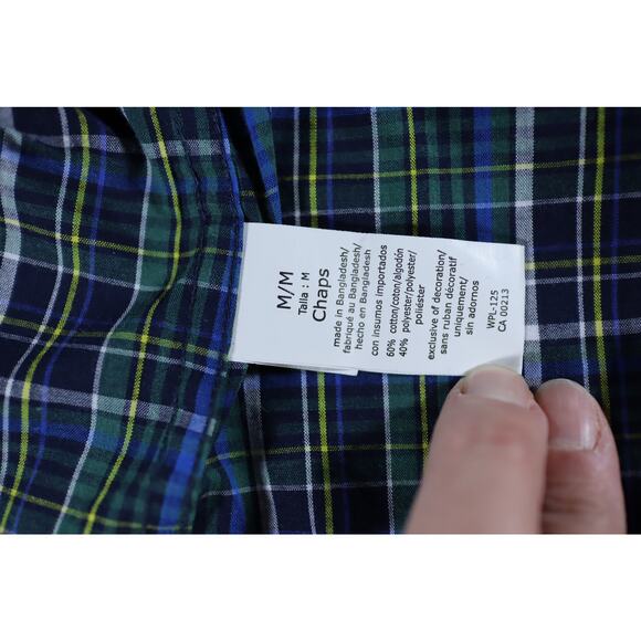 Chaps Plaid Button Down Shirt Men’s Medium Blue Green Long Sleeve - Picture 8 of 9